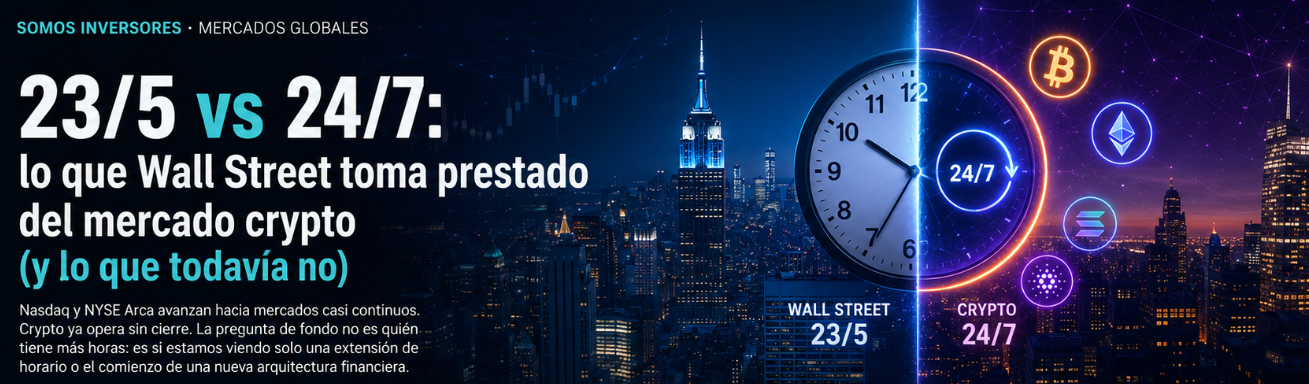 23/5 vs 24/7: lo que Wall Street toma prestado del mercado crypto (y lo que todavía no)